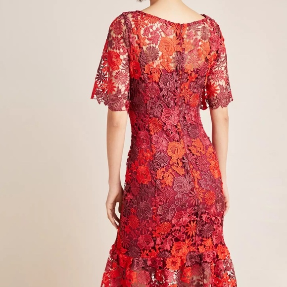 Anthropologie Eva Franco Brigitte Embroidered Red Lace Midi Dress, Size 10 - Picture 11 of 12